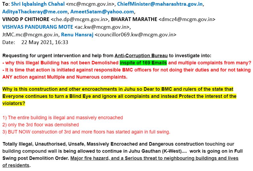 juhuresidents's tweet photo. If not #CorruptBMC then what is it?
#BMC allowing Illegal bldg in #Juhu #Mumbai
Encroachment NOW inside our Bldg walls with help of #Corrupt #Politicians & Corporation Employees #ShameOnBMC
200 #Complaints & emails to @IqbalSinghChah2 @CMOMaharashtra
@AmeetSatam
@AUThackeray https://t.co/YTlMDs3BLb
