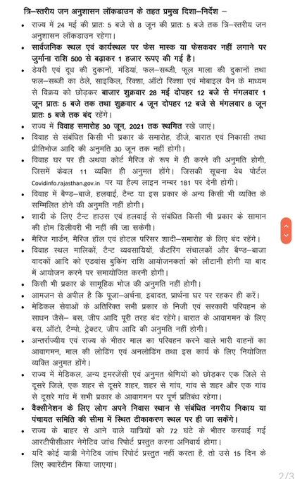 zeerajasthan_'s tweet photo. प्रदेश में 8 जून तक बढ़ाई गई लॉकडाउन की अवधि,मुख्यमंत्री अशोक गहलोत ने जारी किए आदेश,त्रिस्तरीय जन अनुशासन लॉकडाउन होगा,इस बार त्रिस्तरीय जन अनुशासन लॉकडाउन,24 मई से सुबह 5 बजे 8 जून सुबह 5 बजे तक होगा लॉकडाउन @ashokgehlot51 @RajCMO https://t.co/Y3D8GZnmGc