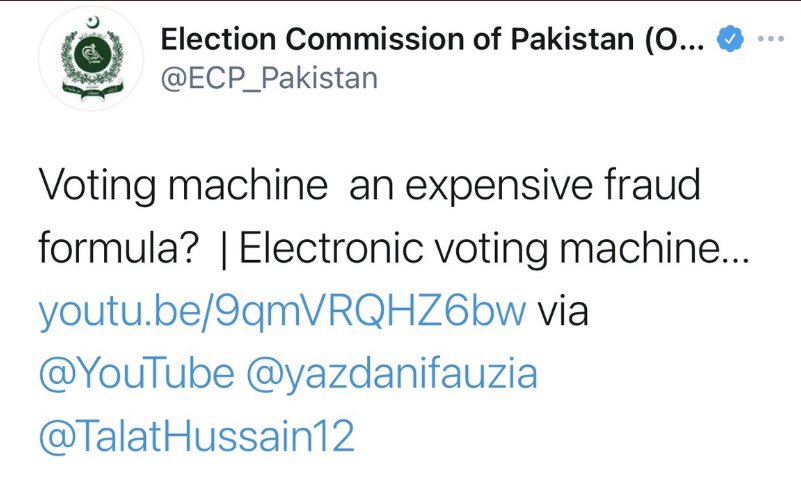 AVeteran1956's tweet photo. What an irresponsible tweet from handle of Election Commission of Pakistan. Such childish actions and utterances mar what ever is left of credibility &amp; impartiality of this organisation. #ECPexposed #ElectionCommissionofPakistan #Elections2021 #PTI #Elections @TalatHussain12 https://t.co/YYy1csQ9bA