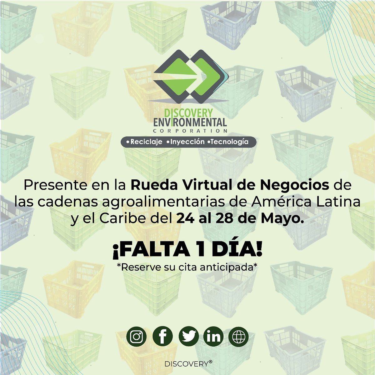 CorpDiscovery's tweet photo. Estamos a pocos días para iniciar 
¡Reserve su cita anticipada!

#RuedaVirtualDeNegocios

Facebook: Discovery Environmental Corp 
Twitter: @CorpDiscovery https://t.co/xeDkK9eTNF