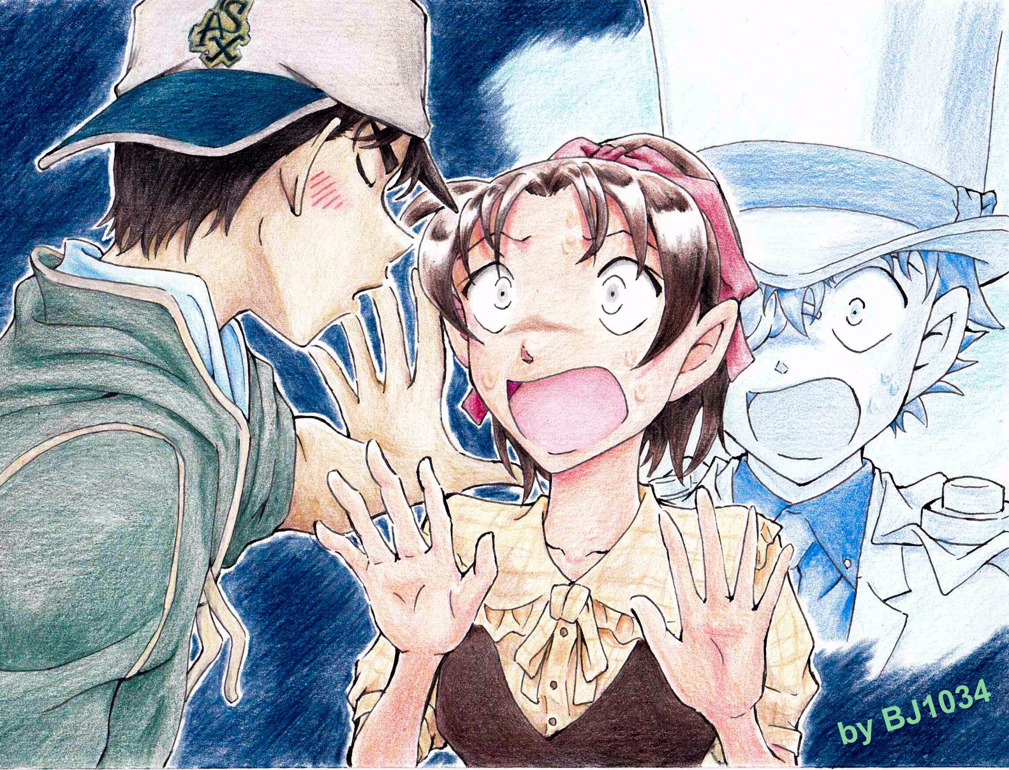 Bj1034 色鉛筆でコナンイラスト描いてます キスの日 過去絵で その2 名探偵コナン イラスト 色鉛筆イラスト 服部平次 遠山和葉 怪盗キッド T Co Shy0qpqded Twitter