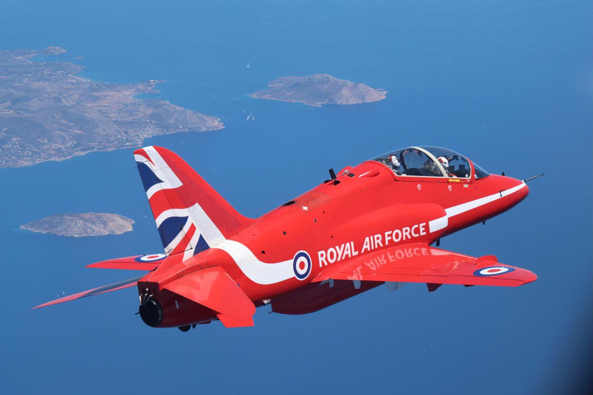 The jets in transit this afternoon, as the #RedArrows position ahead of a flypast to mark the 80th anniversary of the Battle of Crete later on today. Images by Cpl Adam Fletcher.