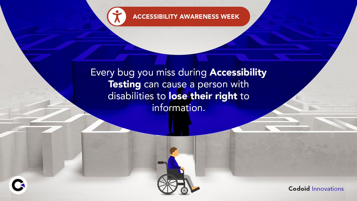 codoid's tweet image. Every bug you miss during Accessibility Testing can cause a person with disabilities to lose their right to information. 

#accessibilitytestingservices #accessibilitytesting #codoid #automationtestingservices #accessibilityawarenessweek #softwarebugs #qualityassurance #qacompany