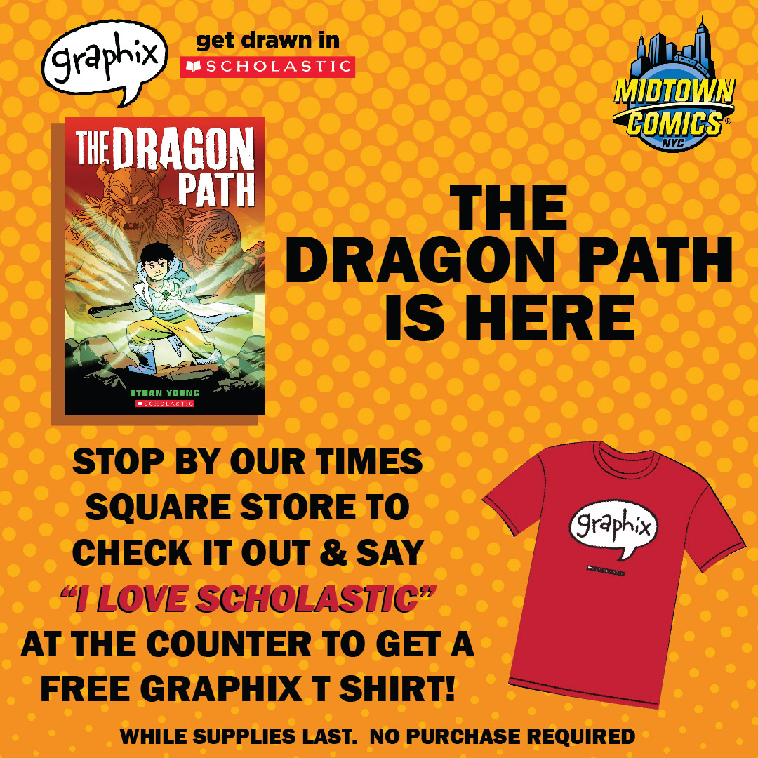 MidtownComics's tweet photo. 𝗔𝘁 𝗧𝗶𝗺𝗲𝘀 𝗦𝗾𝘂𝗮𝗿𝗲 𝗼𝗻𝗹𝘆, just walk into Midtown Comics and say "I love Scholastic," and get a 𝗙𝗥𝗘𝗘 t-shirt (while supplies last)!!  Open 12-7PM today!
https://t.co/luWo1gFTDa

@Scholastic @GraphixBooks #DogMan #Catwad #DragonPath @goraina  @EpicReads #Owly https://t.co/Ed8tscGGMA