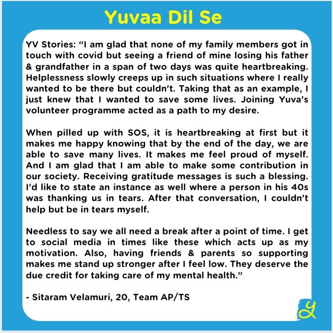 Meet Sitaram #YuvaaVolunteer who is working tirelessly to bring smiles and save lives across India. 

#YuvaaDilse #YVStories #YouthFightsCovid #Yuvaa