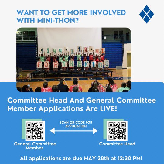 Hey Township!! Both Committee member and Head applications for Mini-THON are OPEN!!! Move fast and apply to be more involved in Mini-THON because applications are due May 28 which is in one week!!! #FTK