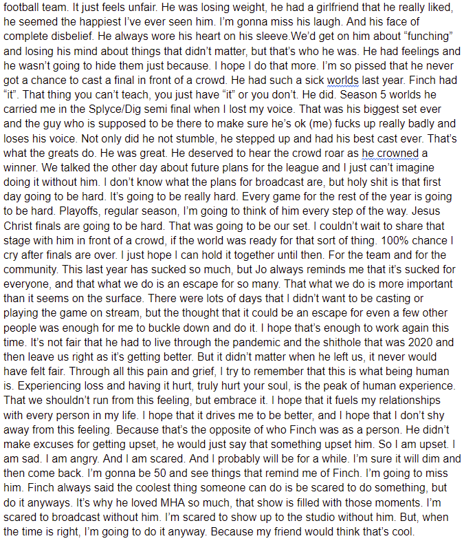 Aggro's tweet image. My dad told me that something that has helped him grieve is to just open up a blank sheet, and let directionless words flow out of you. And to then share it with those who also loved Finch. I think that's all of you. So this is my grief. I hope it helps. I'll miss you, Finch.