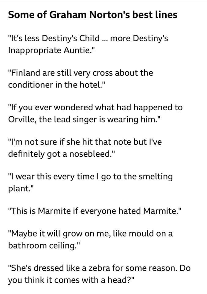 amandalees's tweet photo. In case you missed them, here are some of Graham Norton’s best lines from last night… https://t.co/6Kjgn5RIOb