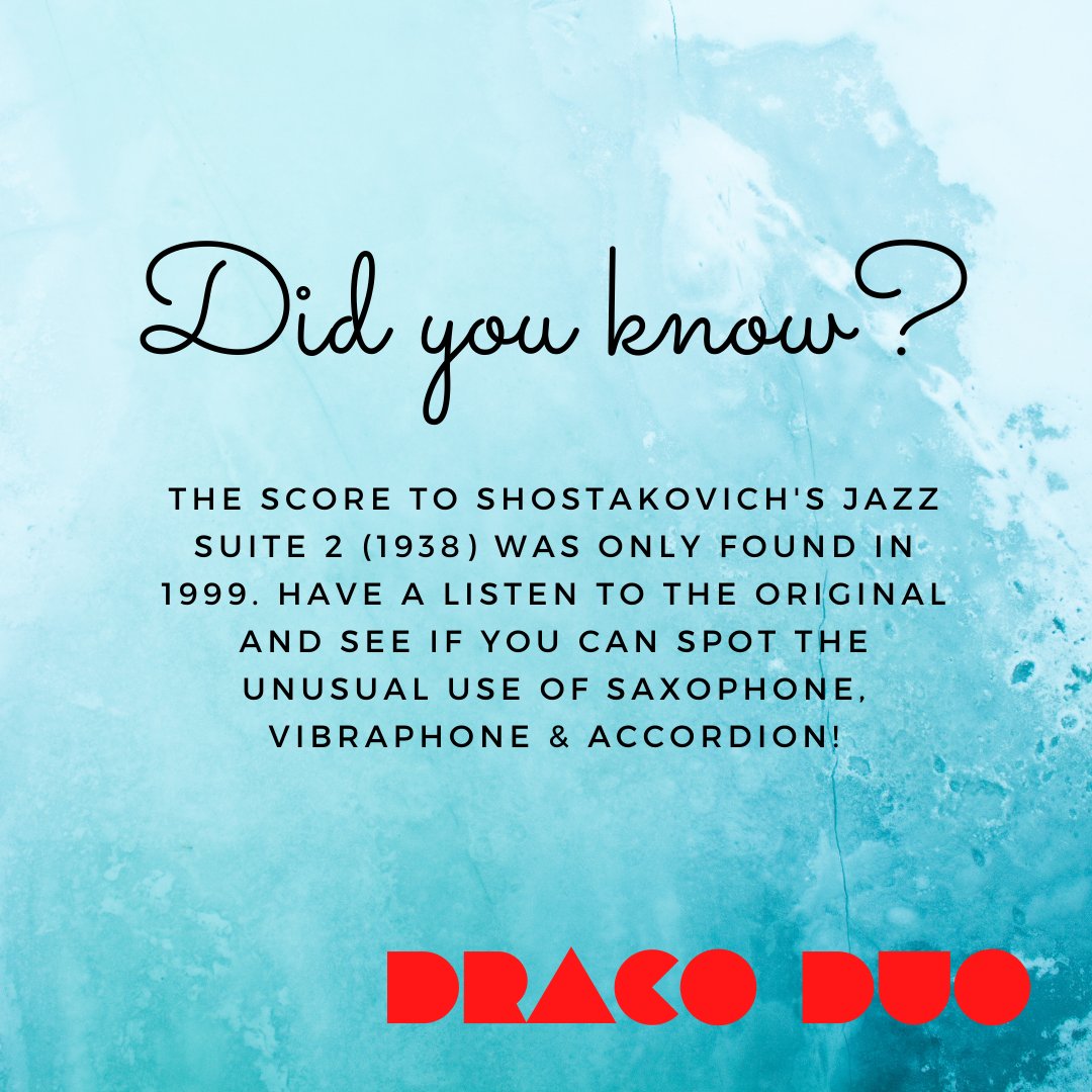 #DracoDuoDYK Shostakovich's Jazz Suites are famous around the world, but did you know it was only found in 1999? Tap on our pictures below to find an interesting musical fact about the Waltz featured in our latest video!
