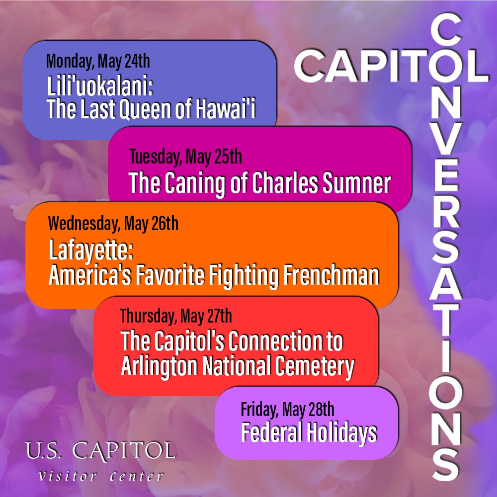 What led Rep. Preston Brooks to beat Sen. Charles Sumner with a cane? Who was Queen Lili'uokalani of Hawai'i? Join us this week's Capitol Conversations for the answers to these questions and more. Monday-Friday at 1 pm on Zoom. Sign up at visitthecapitol.gov/capitol-conver…