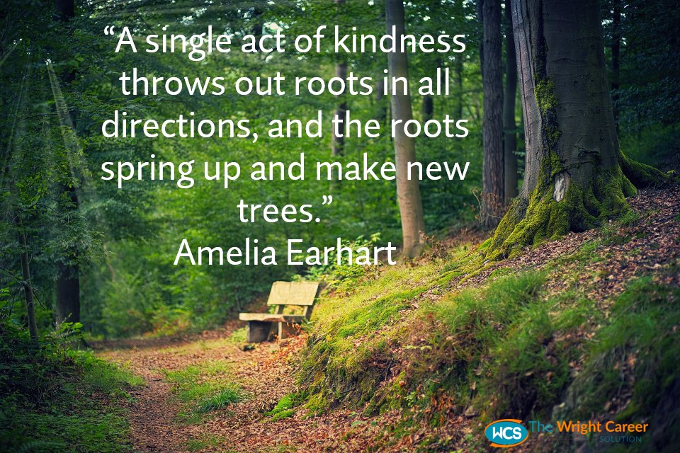 CareerTips2Go's tweet photo. "A single act of kindness throws out roots in all directions, and the roots spring up and make new trees." ~Amelia Earhart #kindness #careertips2go #ThinkBIGSundayWithMarsha #GettingItDone #LetsGROWPro #HappySunday https://t.co/ACi30VJCJK
