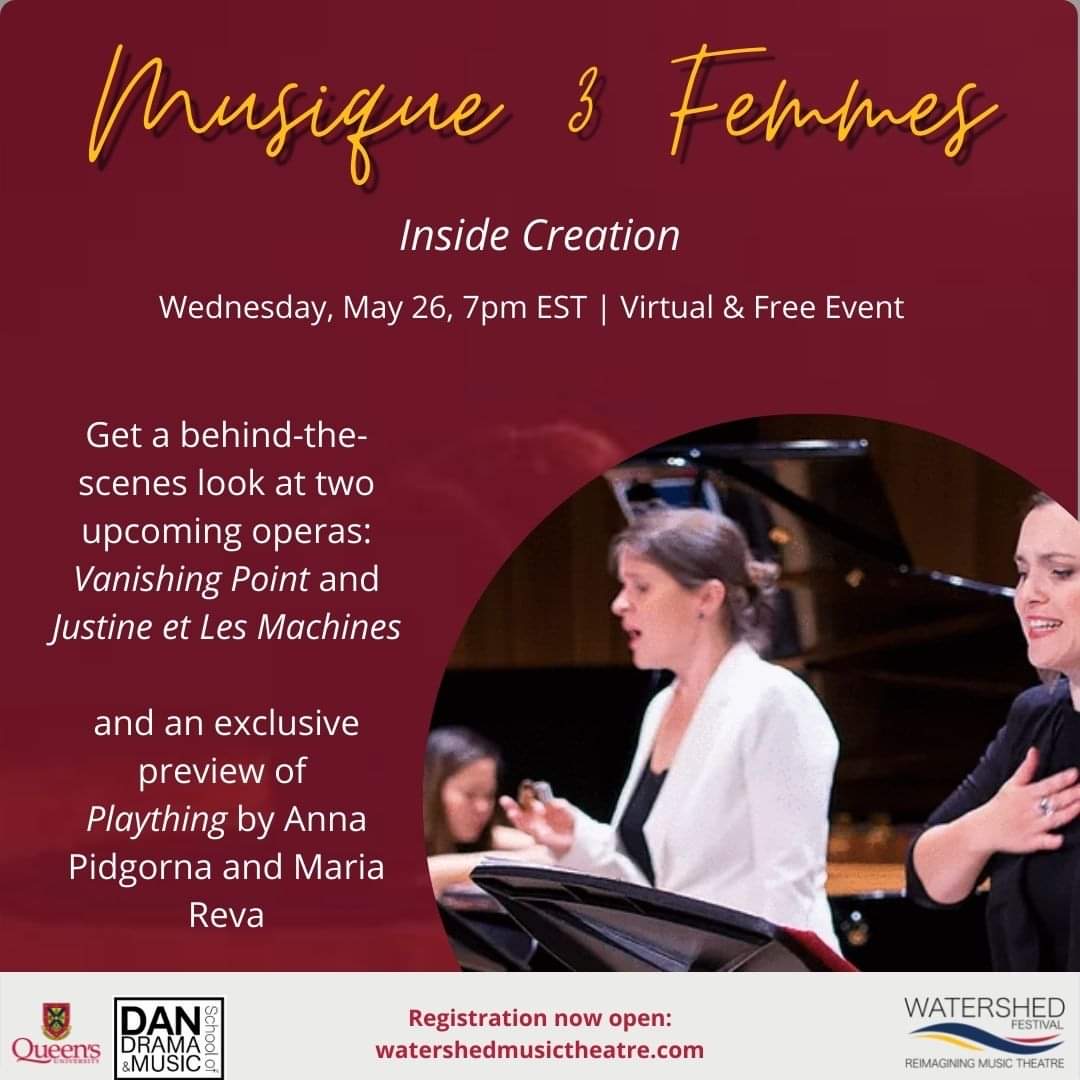 Watershed_MT's tweet photo. We can't wait for #Wednesday!

@musique3femmes presents the premiere performance of 3 new operas by #Canadian women creators, featuring the work of composers @anna_pidgorna, Parisa Sabet, @musinou &amp; librettists @_mariareva, Nike Khanjani and Marie-Ève Bouchard

#MyWatershedMoment https://t.co/pdFxRVwmf9