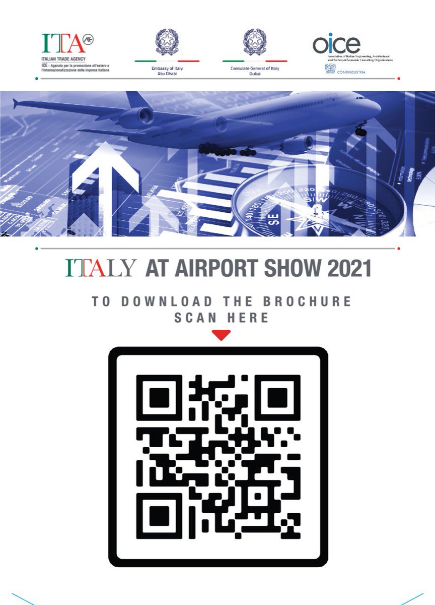ITADubai's tweet photo. All is ready @DWTCOfficial for #tomorrow inauguration  of @AirportShow1 live in presence: #Italy 🇮🇹 is the largest foreign participation. Scan the #qrcode &amp; download @ITAtradeagency  #OICE catalogue  here…while we finish to sanitize our stands for receiving all in #SafetyFirst https://t.co/jPNBH0Iaup