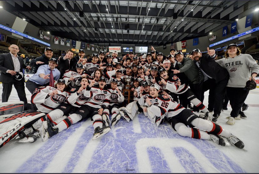 sam_lipkin3's tweet photo. Clark Cup Champions. No better feeling in the world. Thank you to the @ChicagoSteel for a great season and couldn’t be prouder to be apart of it❤️#clarkychamps https://t.co/vqM4gWlDsh