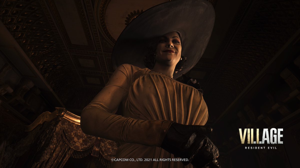 VarienGamesYT's tweet photo. That damn smile! #ResidentEvilVillage #AlcinaDimitrescu #RE8 #PhotoMode #VarienGaming  #PS4 #Capcom #VideoGame https://t.co/WR6rVStfD3