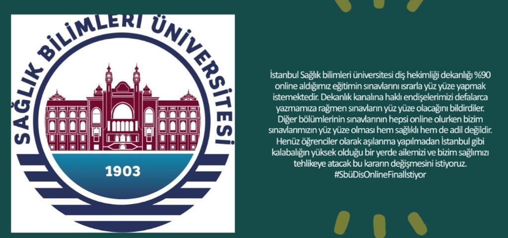 incisi_un's tweet photo. İstanbul üniversitesi > online
Medeniyet üniversitesi >online
Diğer sayamayacagim bir çok üniversite ve bölüm sinavlarini online yaparken. Sağlık temalı  üniversitemizin de bu kararı degistirecegine inaniyoruz. @Cevdet_Erdol
@drfatihgultekin  #SbüDisOnlineFinalİstiyor https://t.co/um6MBxqfL6