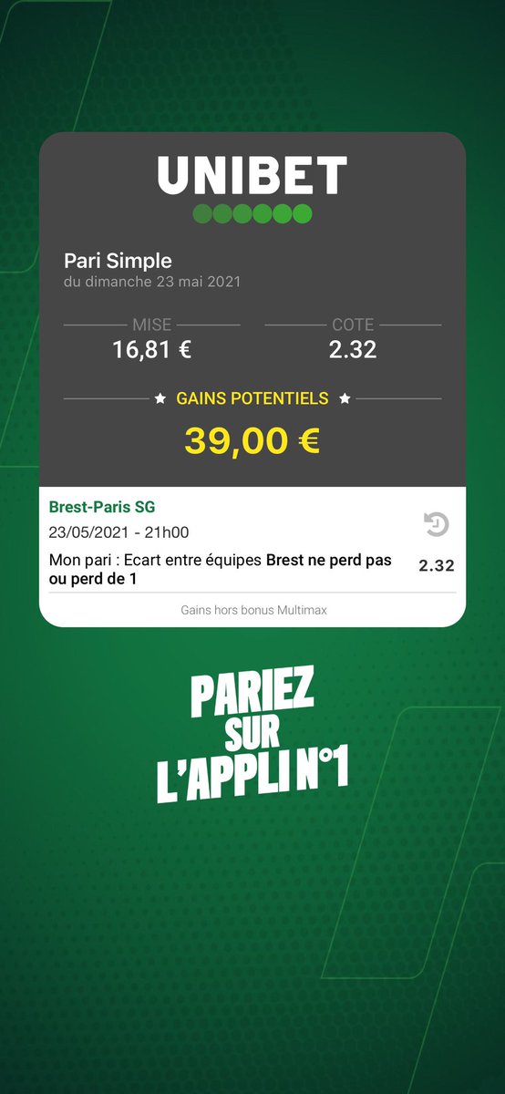 DavidHashtag99's tweet photo. 🚨 #surebet +2,19€   

🚀 Côte boostée sur #Betclic

🔁 Pari inverse sur #Unibet

👀 Les détails en images.

#TeamParieur https://t.co/38taOH8k5L
