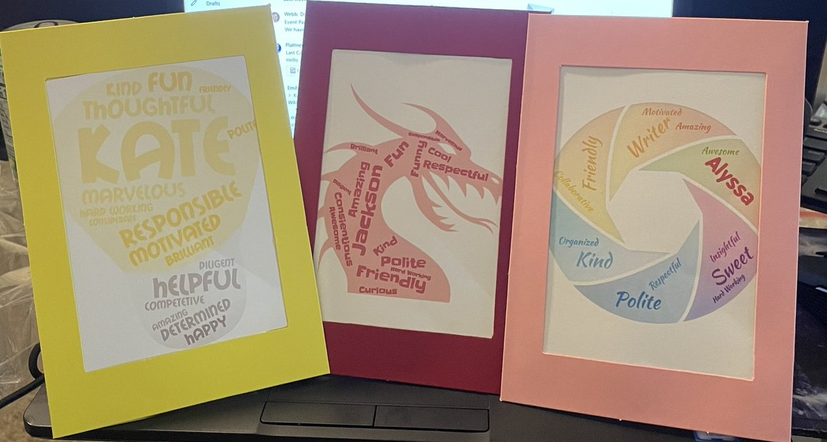 Done with Block One’s end of year gifts! They are individualized word art in a basic frame. Hope they like them! Going to create Block Two’s today but may hold off on printing and assembling until tomorrow. :)