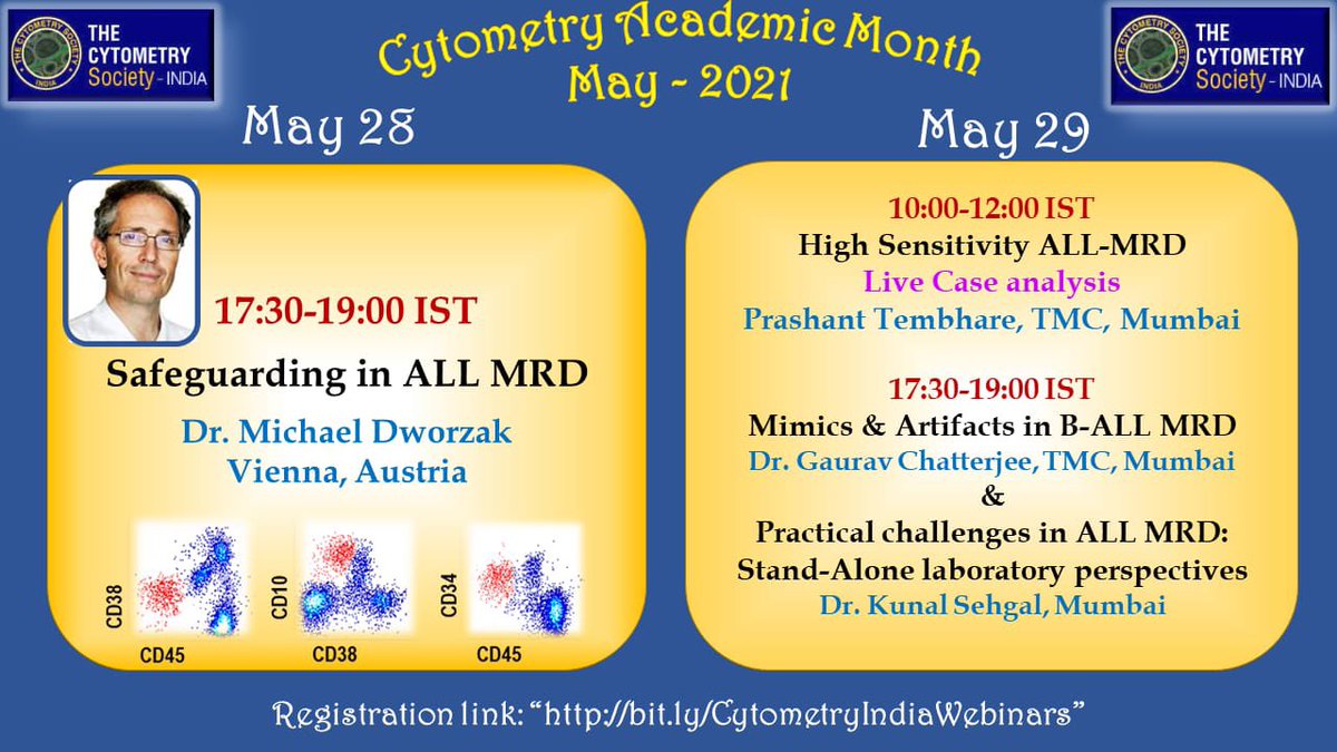 drkunalsehgal's tweet photo. Upcoming Weekend Sessions organized by @CytometryIndia Dr Michael Dworzak will speak on Quality & Standardisation Issues related to ALL MRD,@Gaurav_C42 -mimics & artefacts in B-MRD,@drkunalsehgal -practical challenges in a stand alone setup for MRD assays #Flowedu #CytometryIndia https://t.co/yofIahkP2p