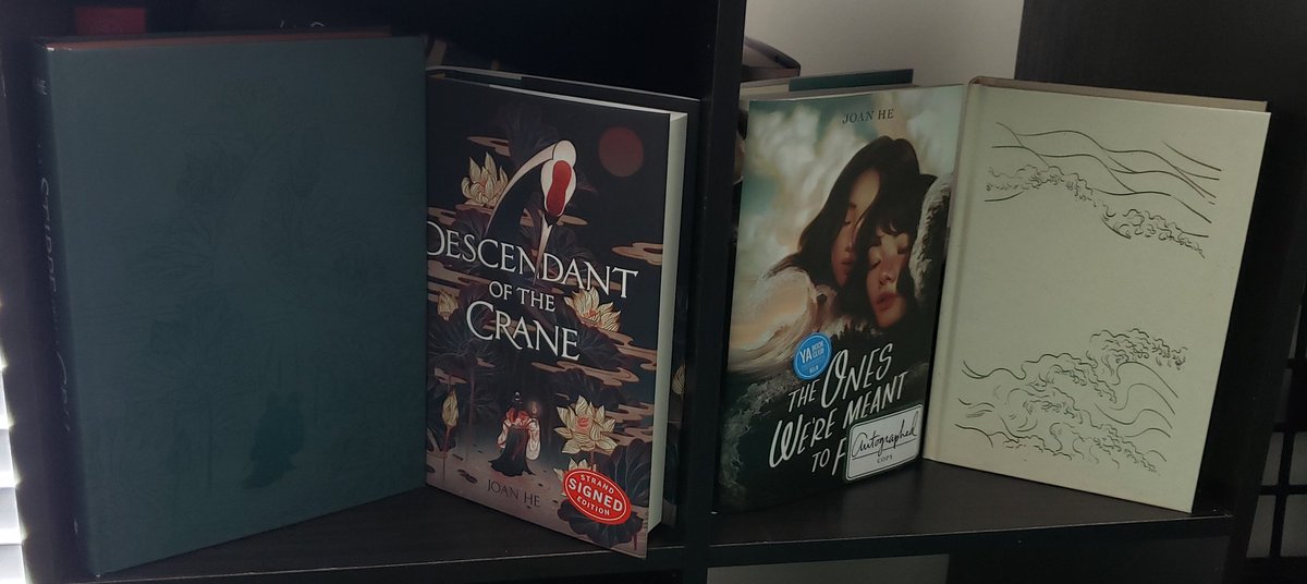 PRationality's tweet photo. A couple of my new reading corner shelves are set up! My #TOWMTF shelf is hiding the newest acquisition bc SPOILER for a surprise but look at my #DotC shelf :D 

Will add lighting likely. https://t.co/KscJ8eZzTO