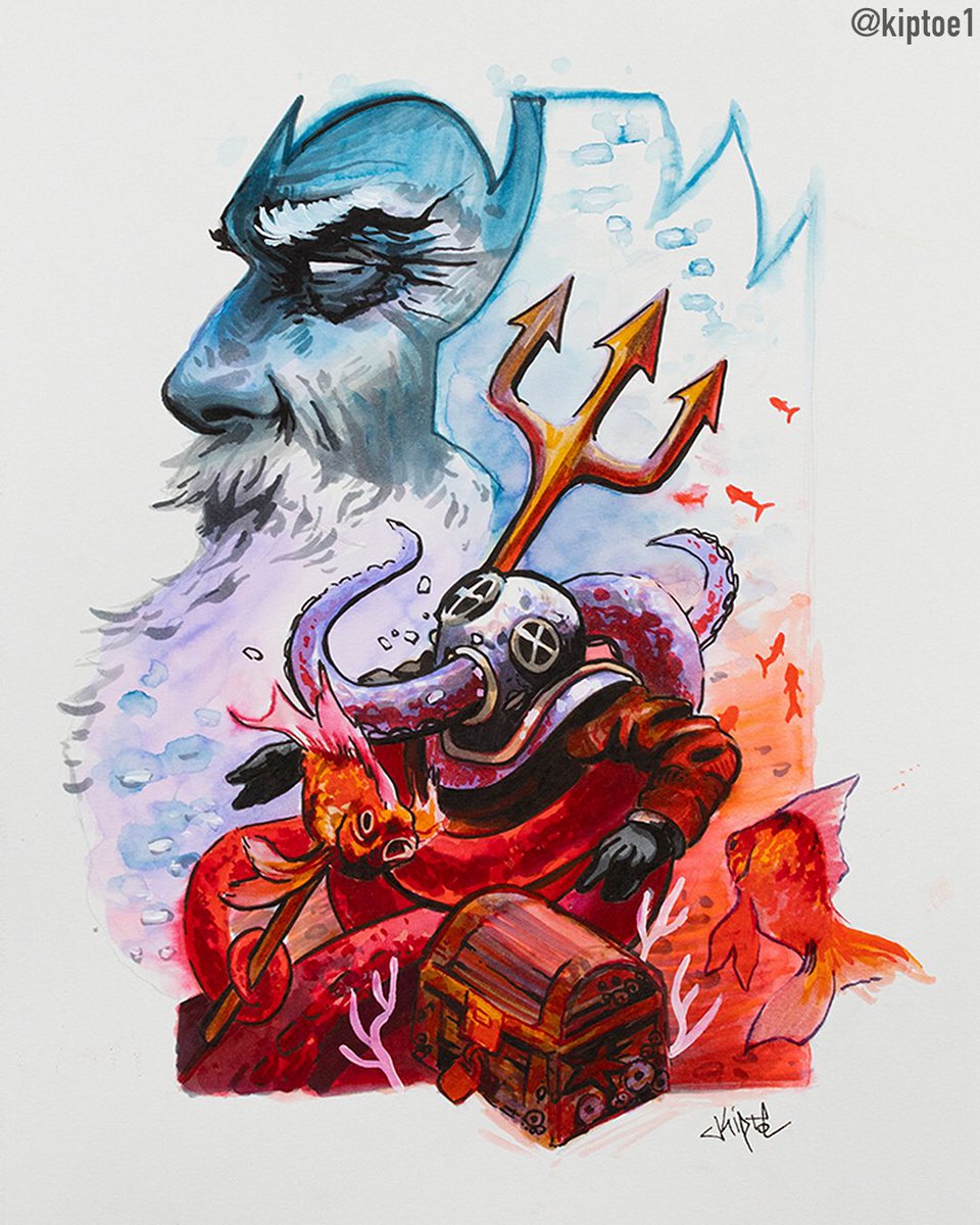 kiptoe1's tweet photo. Poseidon - first in a mythology drawing series Im doing on my YT channel. Using Tombow markers, inks, and a lil acrylic. 
#poseidon #illustration #mythology #drawing https://t.co/1FPKenoreA