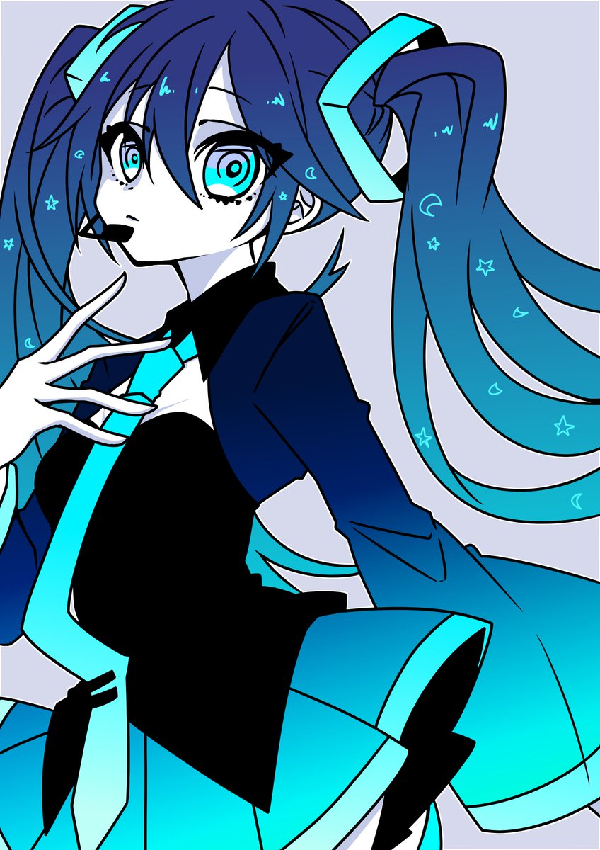 hatsune miku 1girl solo twintails necktie skirt long hair blue hair  illustration images