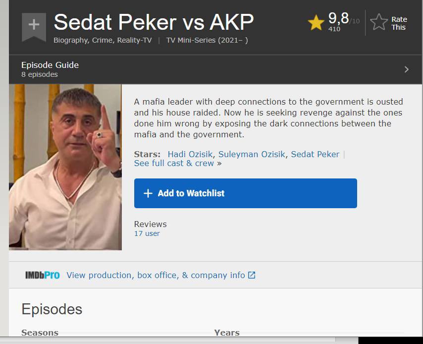 solcuhaber's tweet photo. Sedat Peker’in videoları, İMDB’de listelenmeye başladı; https://t.co/hOD3gy4MLU