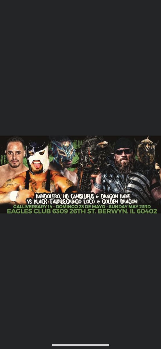 GoldenDragonTIA's tweet photo. Tonight!!! You really don’t want to miss this one 🔥😈🤯
#lucha #luchalibre #wrestling #chicago #chicagowrestling #Galliversario #Bandolero #DragonBane #HijodeCanisLupus #BlackTaurus #GringoLoco #Goldendragon #GoldenGods https://t.co/QhaGHSRvpN