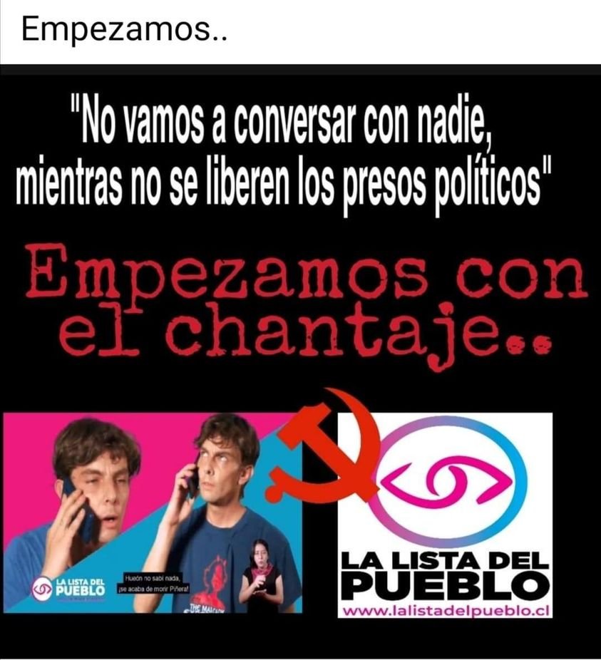 cfelmerv's tweet photo. #MesaCentral A todos los q dicen que son fake news les pido que pidan a la lista del Pueblo q digan que van a Mantener la Propiedad Privada y q dejen presos a todos los que destruyeron Miles de Pymes en el Sector de Baquedano quemaron iglesias y universidades...Estoy esperando... https://t.co/E0I37DXtIM