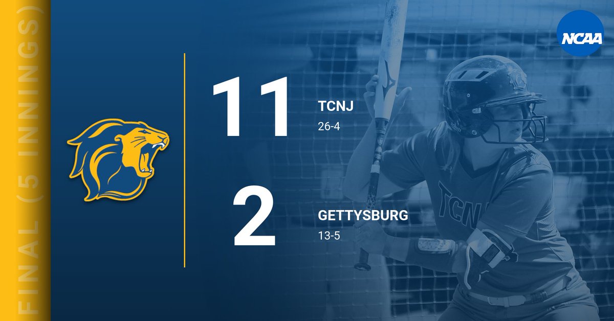.<a href="/TCNJSoftball/">TCNJ Softball</a> takes care of business in today's first game....up next, the Regional Finals against Virginia Wesleyan! #TCNJ #LionPride