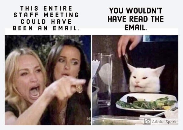 Steven Dunston This Meeting Could Have Been An Email Actually It Was An Email Two Weeks Ago None Of You Responded So Now It S A Meeting Twitter