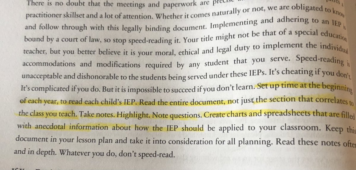lmcdonell14's tweet photo. @Rhodes7and8LA writes a very strong chapter 8. “Read the entire IEP, not just the part that correlates with what you teach. Take notes, highlight and create charts and spreadsheets. Stop speed reading”. Very powerful advice. #icanalwaysdobetter #stopseries https://t.co/s4mxHRJvcg