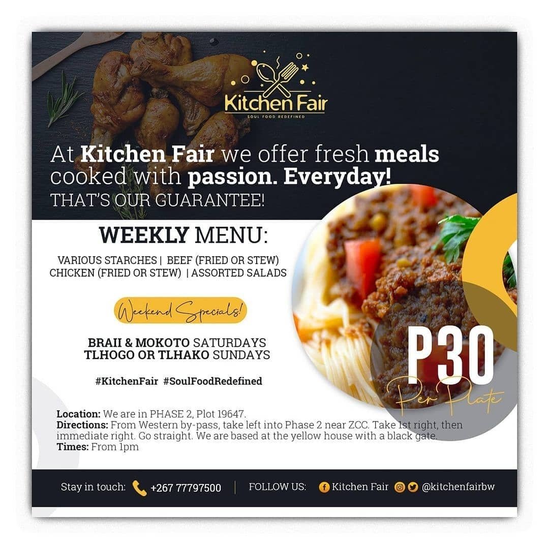 kitchenfairbw's tweet photo. 📍 Directions: Phase 2 (from western by pass take left into phase 2 near ZCC, take 1st right then immediate right, go straight Plot 19647, yellow house black gate).
We serve tasty food daily and have weekend specials 📸.
#KitchenFair #SoulFoodRedefined https://t.co/JmWneOjotk