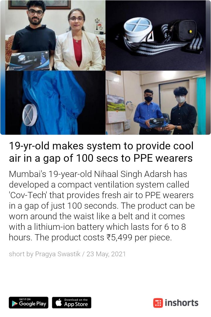 aayushiwid2A's tweet image. Thoughtful &amp;amp; Brilliant work by a student inventor 💥💭 
 A great relief for #covidwarriors  though🙏
#covtech #PPEKits #COVID19 
 Read full news here 👇
pib.gov.in/PressReleasePa…