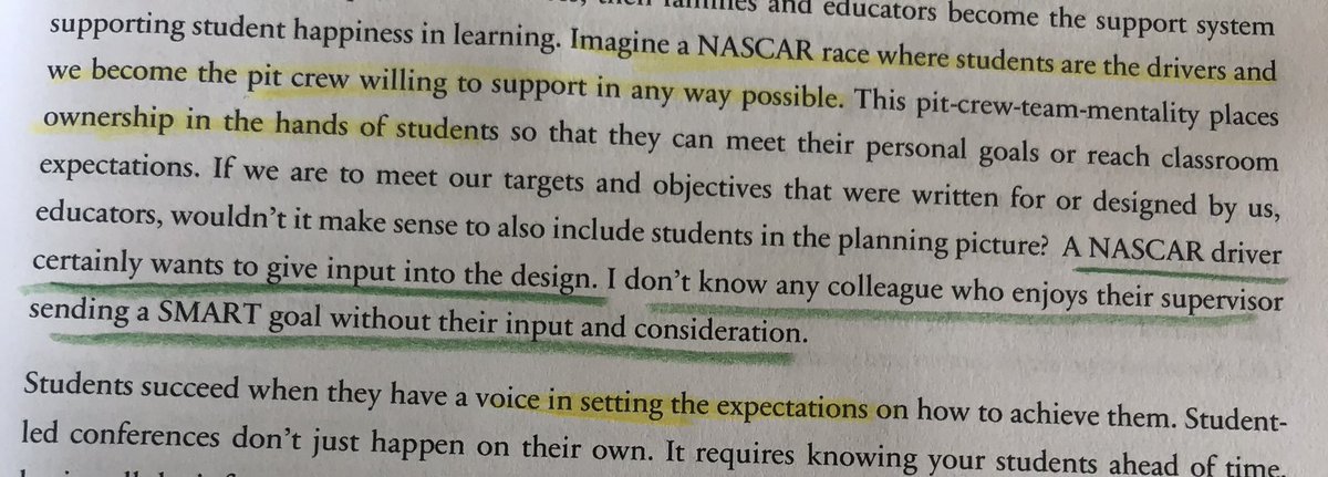 lmcdonell14's tweet photo. Chapter 9 by @woodard_julie is brilliant! “Imagine a NASCAR race where students are the drivers & we become pit crew willing to support in any way. Allow for voice and ownership for success”. I absolutely love the NASCAR analogy! It makes so much sense! #stopseries @RickJetter https://t.co/pPPlYCQBD1
