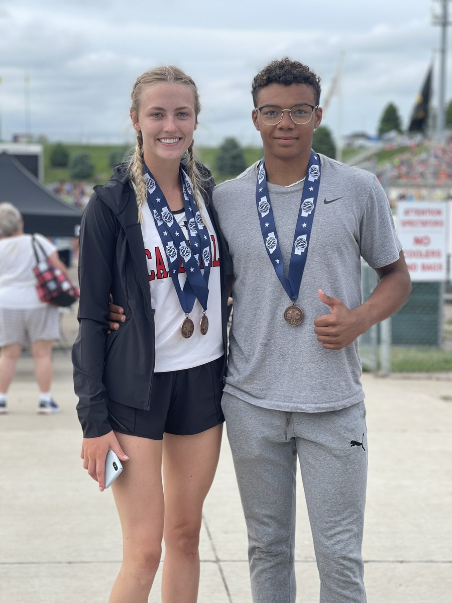 Tatum and Chay-Chay are all smiles with their hardware from state track!!!  We knew back in December this was possible!!  #hardworkpaysoff <a href="/tatum_bailey21/">Tatum Bailey</a> <a href="/byneschayton05/">Chayton Bynes</a> <a href="/CPSCardinals/">ChadronPublicSchools</a> <a href="/ChadronHS/">Chadron High School</a>