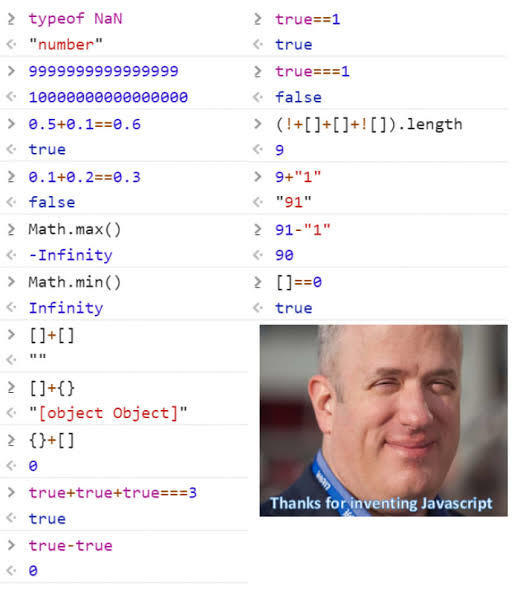 mariofusco's tweet photo. The scary thing about languages like Javascript is that each and every operation always produces a result even if both the operation and therefore also its result are totally meaningless. In those cases the outcome is just the result of something even though we're not sure what. https://t.co/IRARszI53F