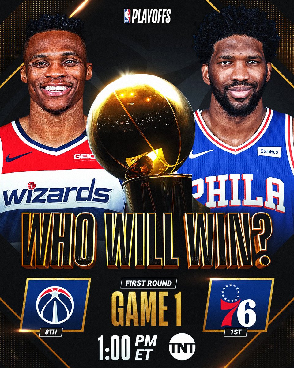 NBA's tweet photo. #NBAPlayoffs continue TODAY 🏆
Coming off their #StateFarmPlayIn win, the @WashWizards face the East's top-seeded @sixers NOW on TNT! https://t.co/OiCOYdqKop