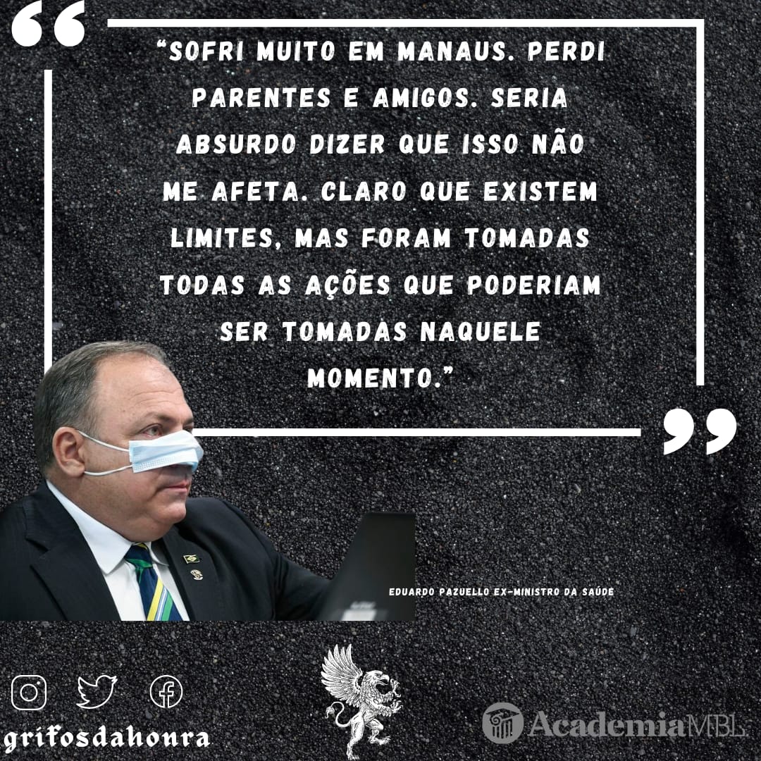Sofreu tanto que foi visto em Manaus num shopping sem máscara.

#grifosdahonra #politica #cpicovid19 #cpidapandemia #pazuello #pazuzu #saude #hipocrisia #usemascara