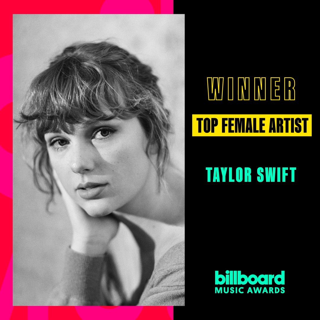 LaPuercaylor's tweet photo. TAYLOR SWIFT ACABA DE GANAR DOS PREMIOS DE LOS BILLBOARD MUSIC AWARDS.

-Extendiendo su récord como la artista femenina más premiada en la historia https://t.co/71ccdkGfho