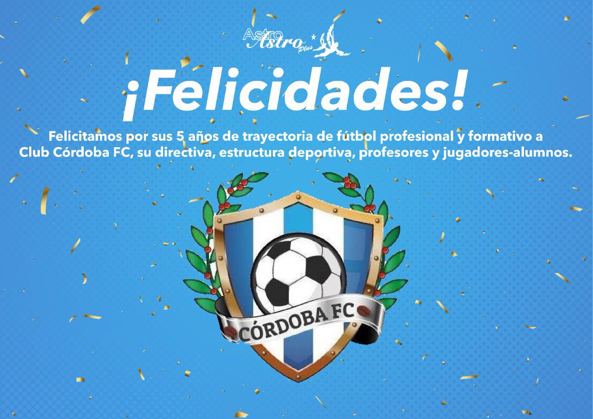 BusAstroPlus's tweet photo. En #AstroPlus felicitamos a nuestros amigos de @cordoba_fc3 por sus 5 años de trayectoria 👏🏼⚽️🏆 https://t.co/vQcKLfUtxt