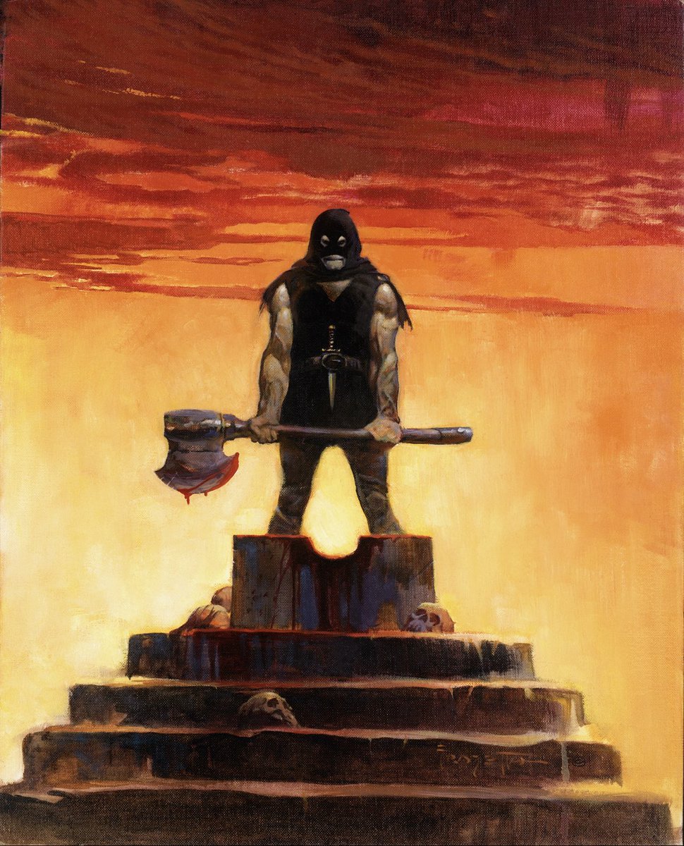 frazettagirls's tweet photo. Frank Frazetta’s “The Executioner” Cover art to Creepy, Warren Publishing Co. [issue #1, New York, 1967] Oil on masonite, 16x20 inches. https://t.co/gDMQzLea0y https://t.co/VNhe77gStR