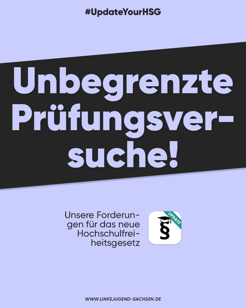 linksjugend_sn's tweet photo. Gegen jede Form von #Zwangsexmatrikulation und für #unendlich viele #Prüfungsversuche an Sachsens #Hochschulen! Denn wir brauchen ein selbstbestimmtes Studium statt künstlichen Druck. Unterschreibt u. a. deswegen diese Petition https://t.co/ssvaBLzY7f ✍️
#UpdateyourHSG https://t.co/KSZY1iBziH