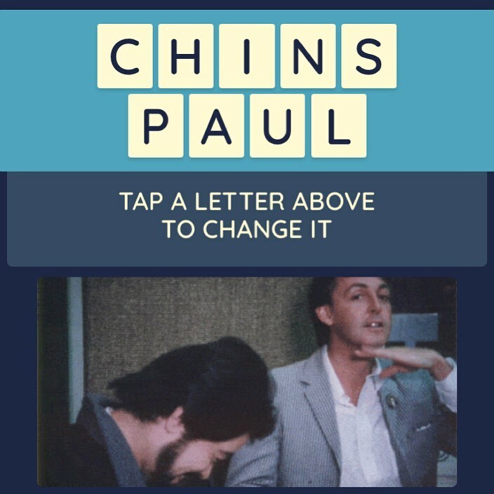 flipflop_app's tweet photo. *Of course* there’s a perfect GIF for CHINS PAUL of Paul McCartney tapping his chin with the back of his hand. Why wouldn’t there be?

#paulmccartney #beatles #wordgame #chin #paul #wordladder #wordpuzzle #sundayfunday https://t.co/xTFWekDYZU