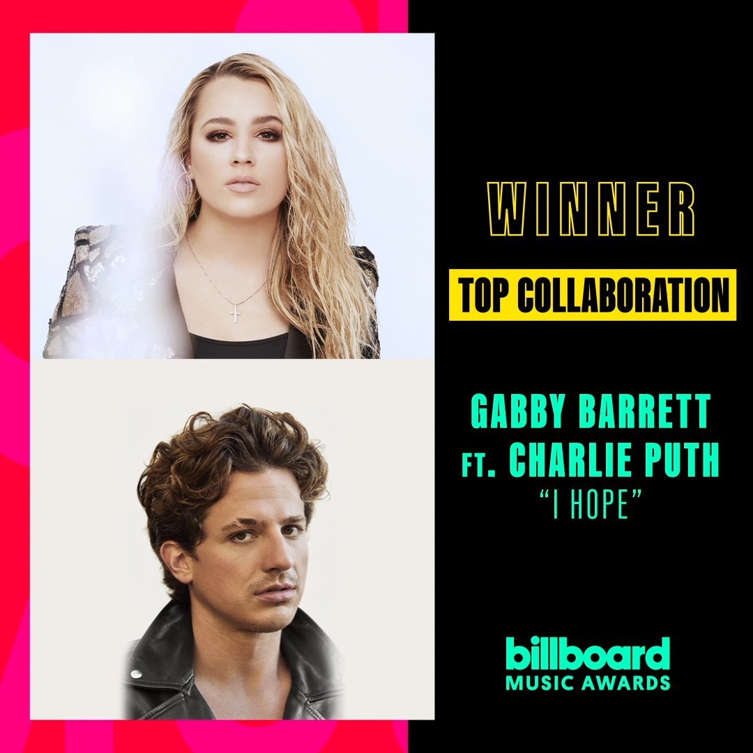 CharlieOnChart's tweet image. .@GabbyBarrett_ &amp;amp; @CharliePuth&apos;s “I Hope” has won a Top Collaboration at the 2021 #BBMAs