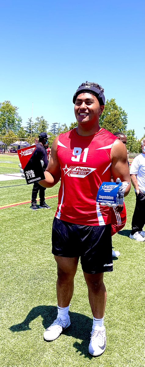 Thank you <a href="/RivalsCamp/">Rivals Camp Series</a> for allowing me to compete today.  What an honor to receive the 2021 Linebacker MVP award and invite to the underclassman five star challenge in Atlanta.🙏🏽<a href="/adamgorney/">Adam Gorney</a> @bangulo @Rivalsfbcamps <a href="/BrandonHuffman/">Brandon Huffman</a> <a href="/AllAmericaGame/">Under Armour All America Football Game</a> <a href="/polynesiabowl/">POLYNESIAN BOWL</a> <a href="/T_BirdFootball/">Timpview Football</a>