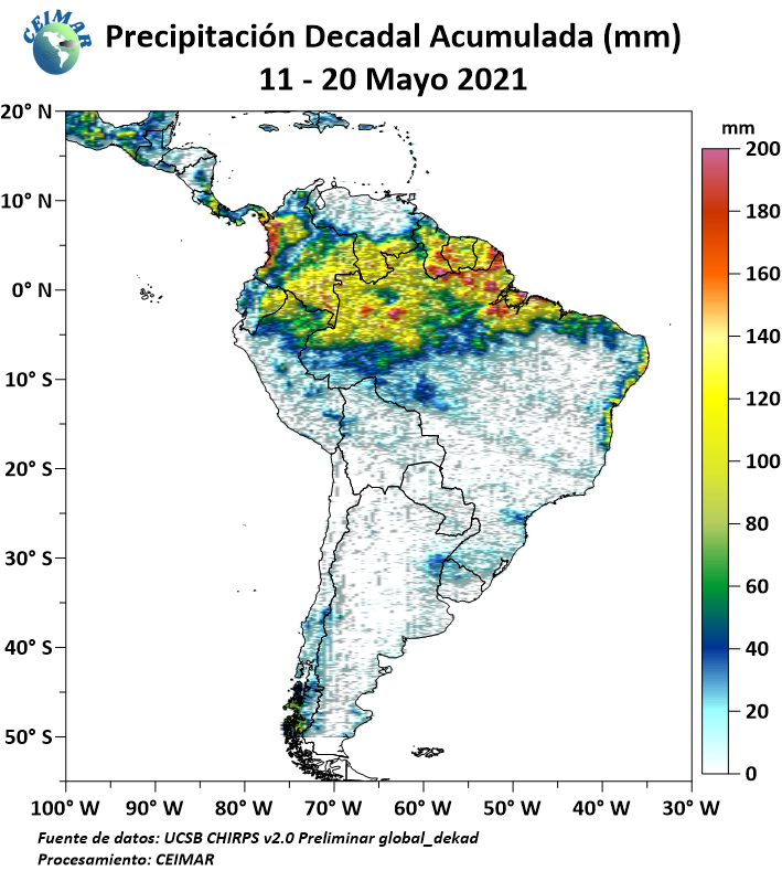 CEIMAR1's tweet photo. Precipitación acumulada (mm) del 11 al 20 de mayo 2021 https://t.co/Vz7gXz6Gks