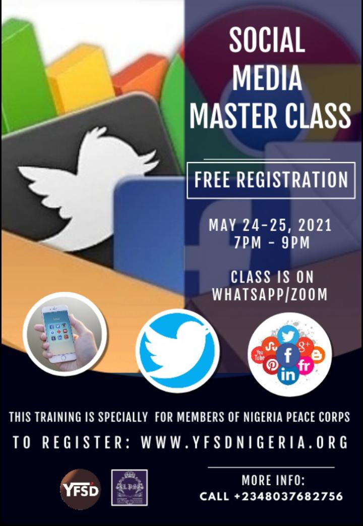 yfsdexecutive's tweet photo. @surayyah__ahmad 
SOCIAL MEDIA MASTER CLASS                                                                                  

Specially Created for Officers and Men of Peace Corps.

To register for this social media class use this link

https://t.co/CdhfMA5oqK https://t.co/7SYgkUSXEr