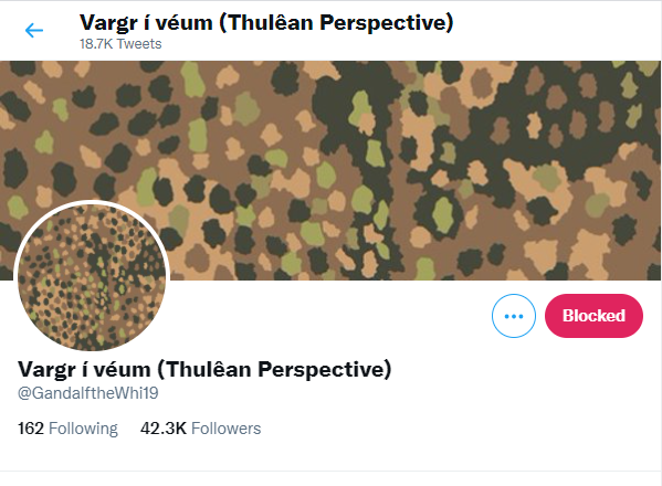 A screenshot of the twitter profile for @GandalftheWhi19. Account name is "Vargr i veum (Thulean Perspective)"
