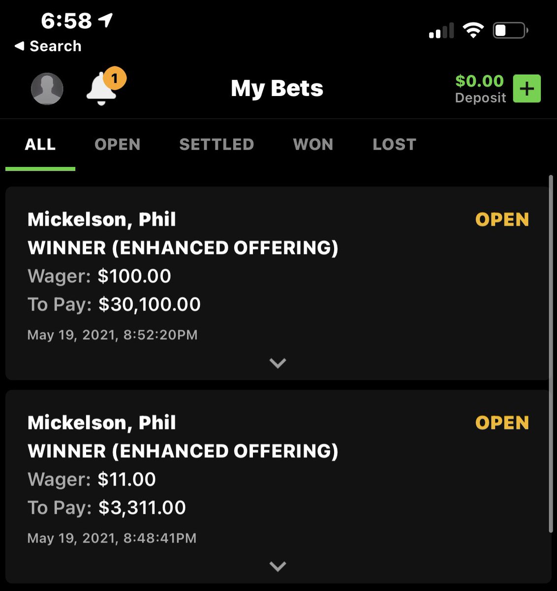 FindlayJones18's tweet photo. 2 years ago my Favorite athlete of all time and the man that got me into golf gave me a thumbs up for my first big tournament that was being played at the ocean course. Today he goes to the ocean course and becomes the oldest major champion. He also won me 30k. @PhilMickelson https://t.co/0I4jKUYWY0